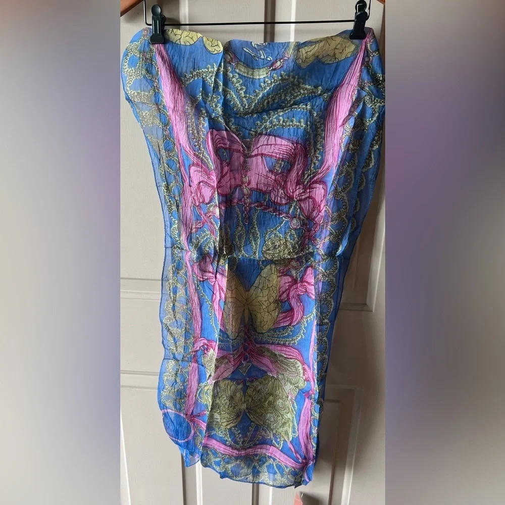 Raj Anthropologie Turquoise Butterfly Silk Scarf DEAD STOCK Y2K 19”x72” New 1466